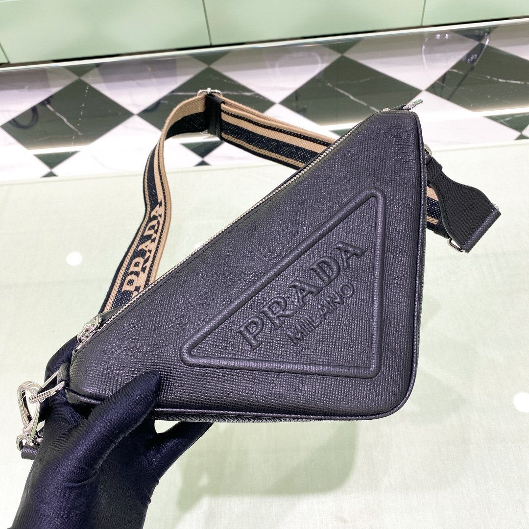 Prada Saffiano Triangle Bag Black For Women, Women’s Bags 11in/28cm
