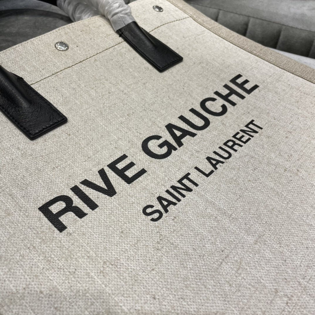 Saint Laurent Rive Gauche North/South Tote Bag In Printed Linen For Women 39cm YSL 632539FAABR9083
