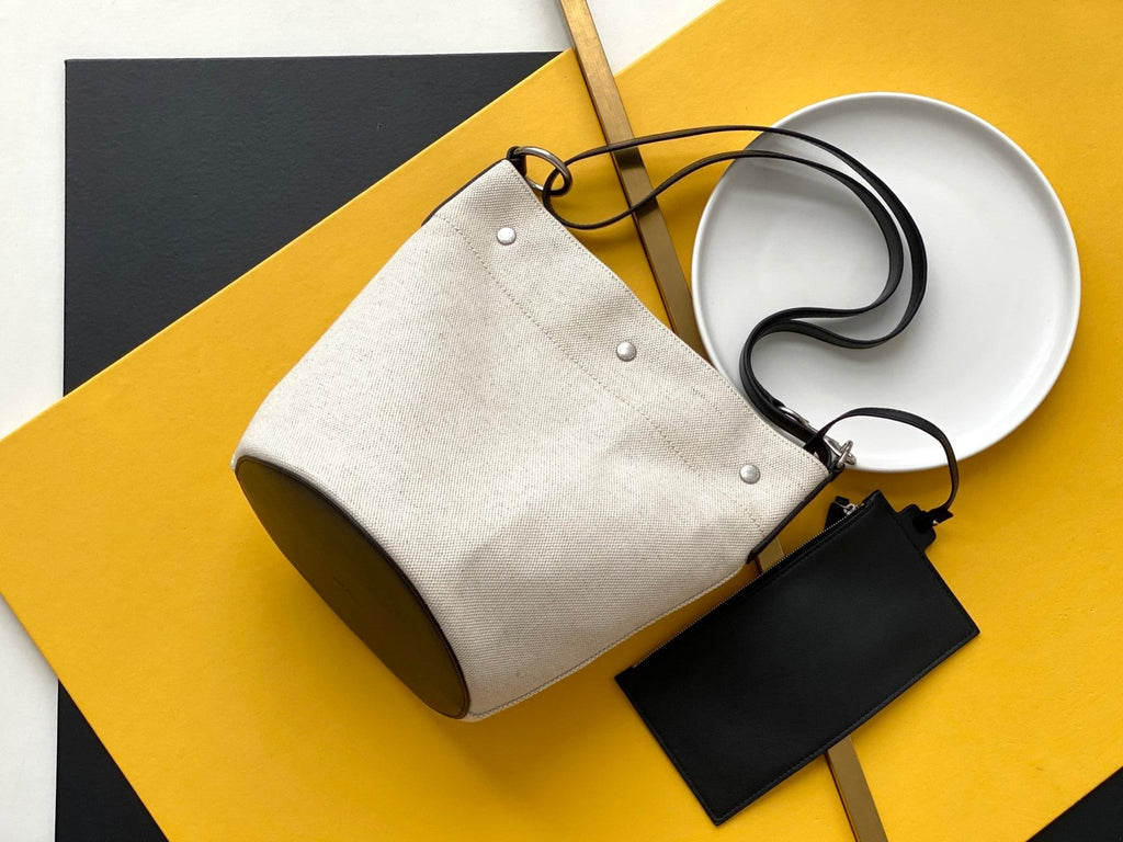 Saint Laurent Rive Gauche Bucket Bag With Black Strap 20cm