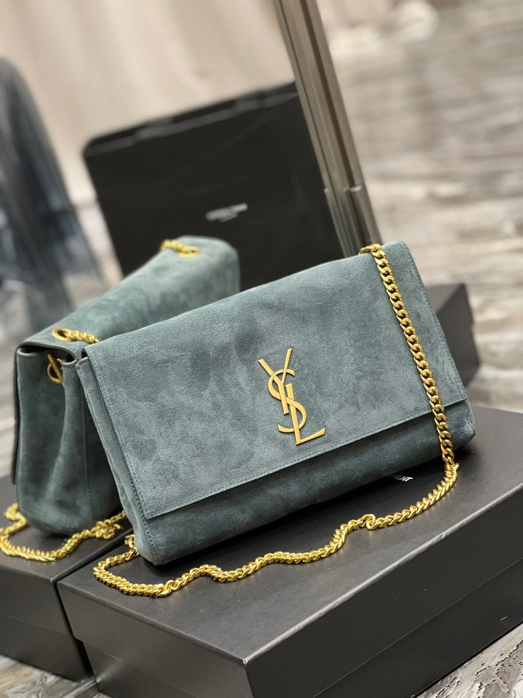 Saint Laurent Kate Medium Reversible Chain Bag In Suede With Gold Hardware 28cm