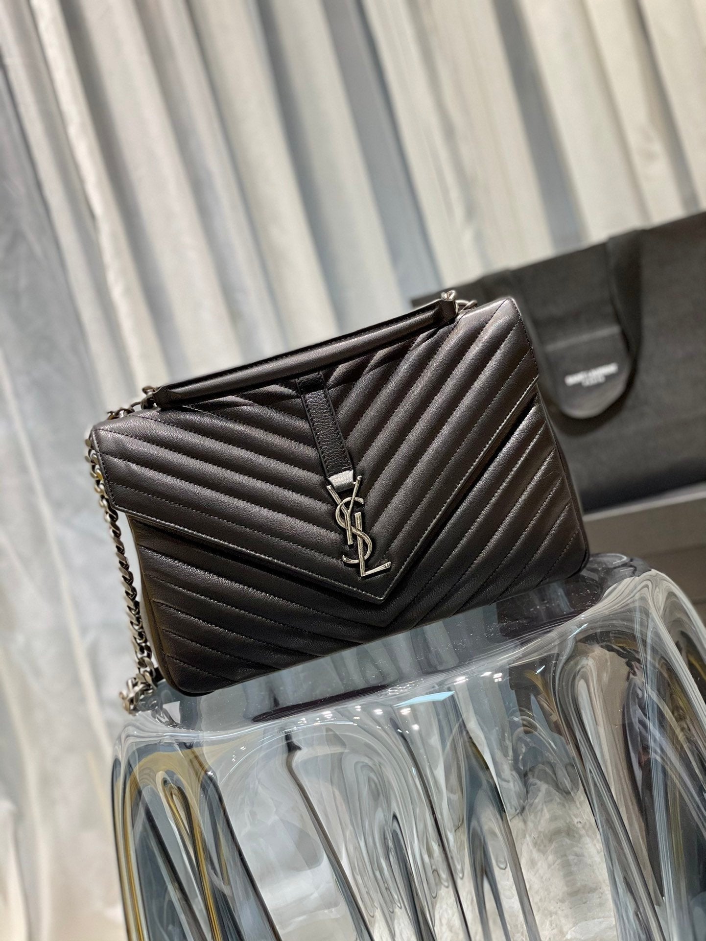 Saint Laurent College Large Chain Bag With Silver Hardware 32cm