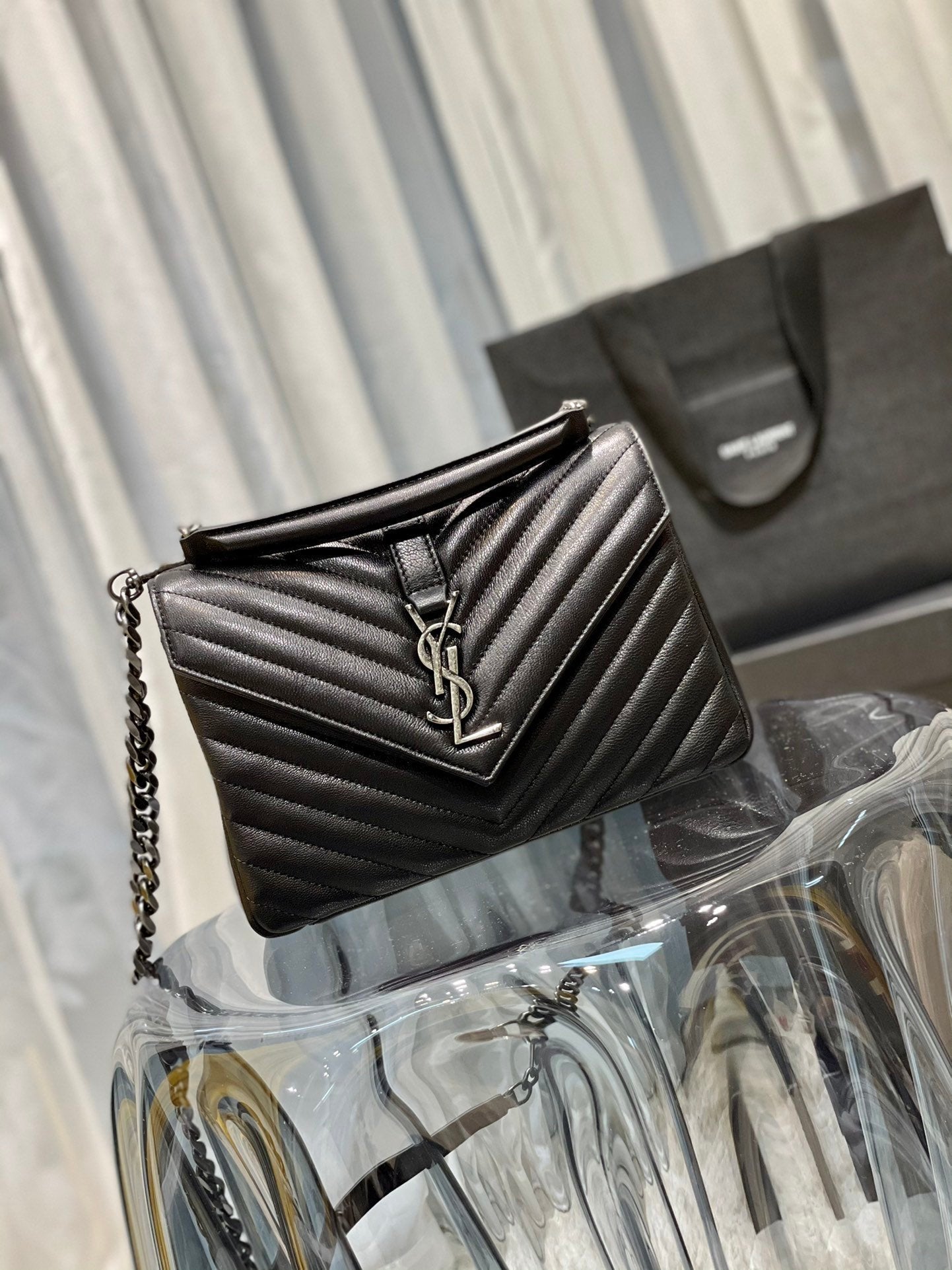 Saint Laurent College Medium Chain Bag With Silver Hardware 24cm