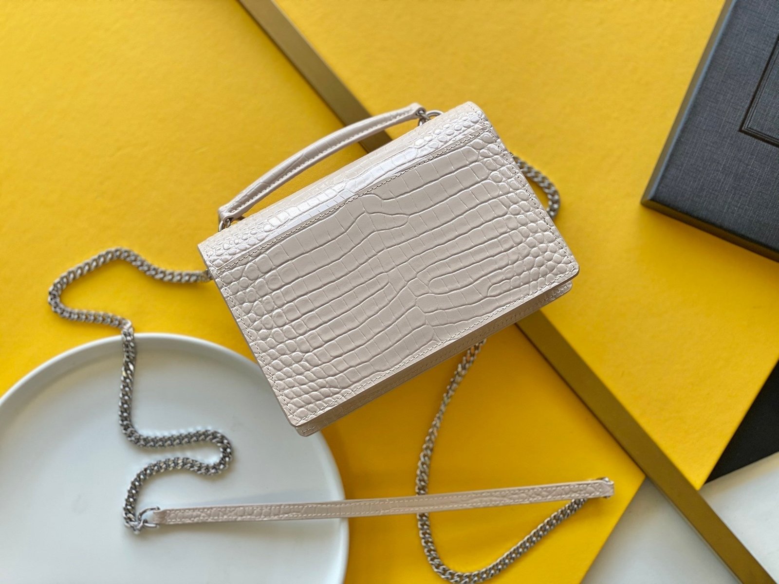 Saint Laurent Sunset Chain Bag With Silver Hardware 19cm