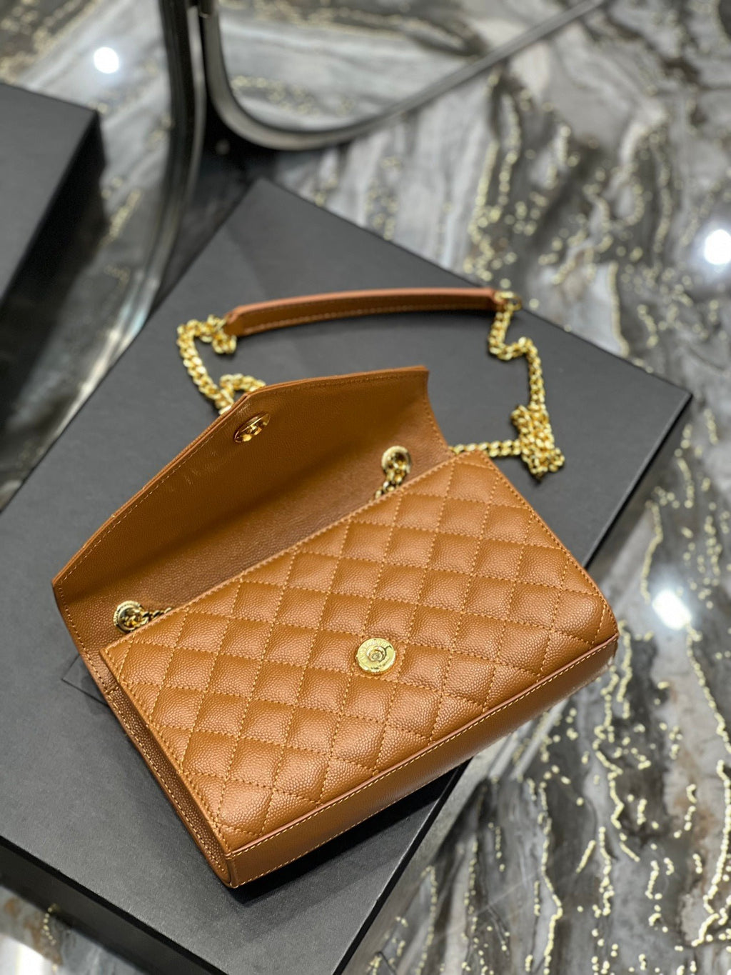 Saint Laurent Small Bag In Mix Matelasse 21cm Brown