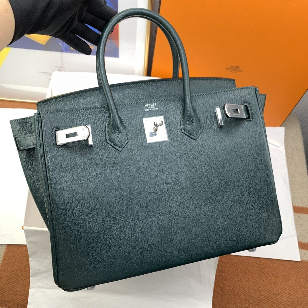 Hermes Birkin Nata Swift Dark Green For Women Silver Toned Hardware 11.8in/30cm