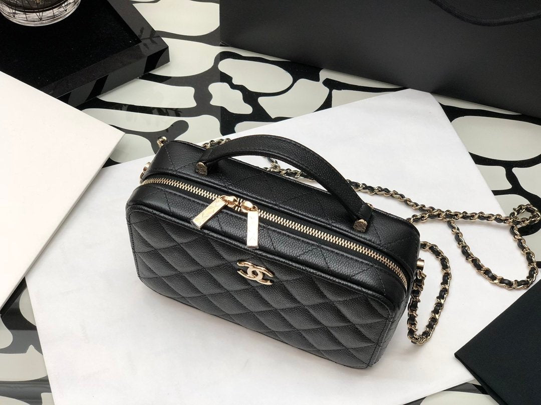 Chanel Shoulder Bag Top Handle With Chain 19cm Black