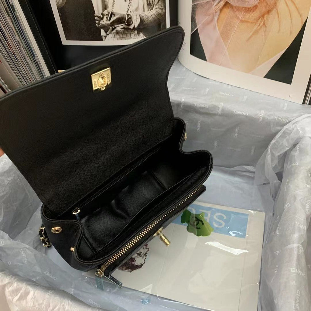 Chanel Flap Bag Top Handle With Chain 19cm Black