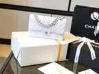 Chanel Classic Medium Flapbag Silver Hardware 26cm White