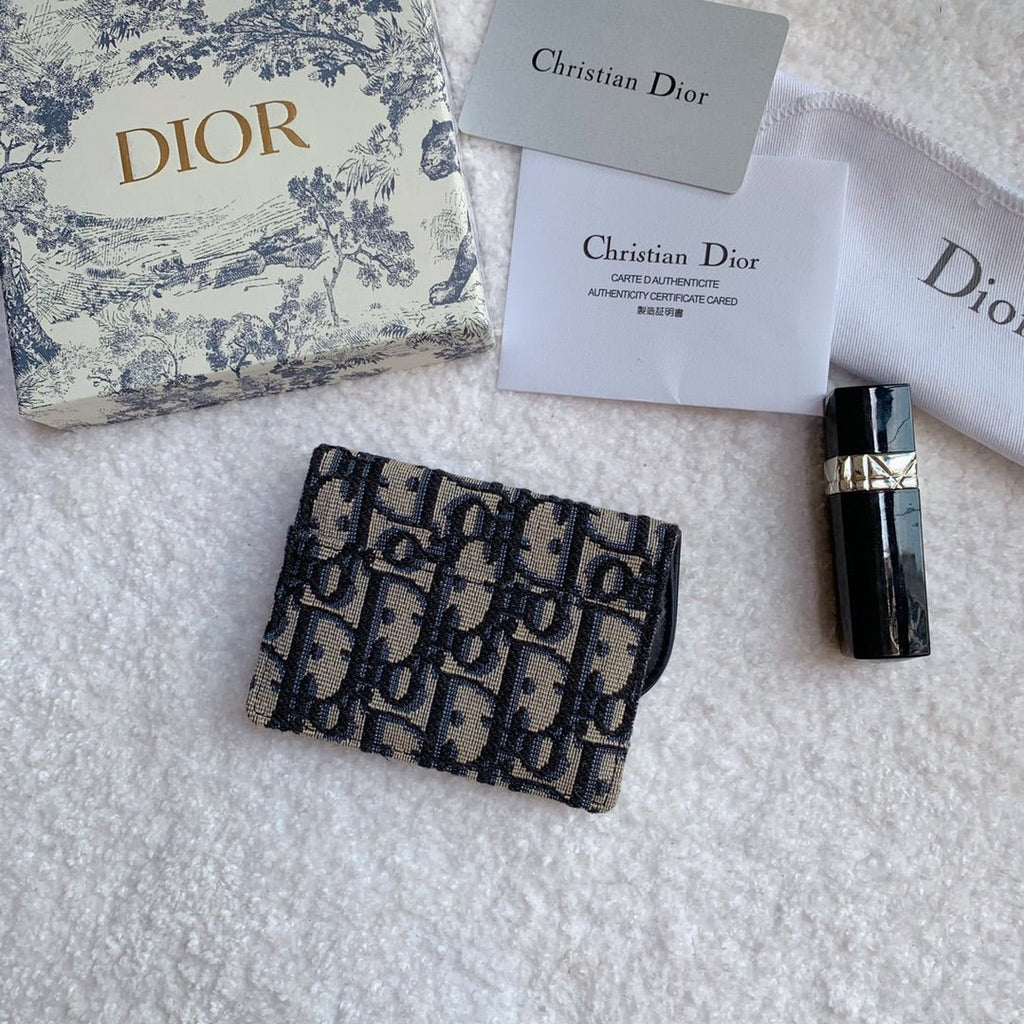 Christian Dior Saddle Flap Card Holder Black Wallet 11cm