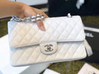 Chanel Classic Medium Flapbag Silver Hardware 26cm White