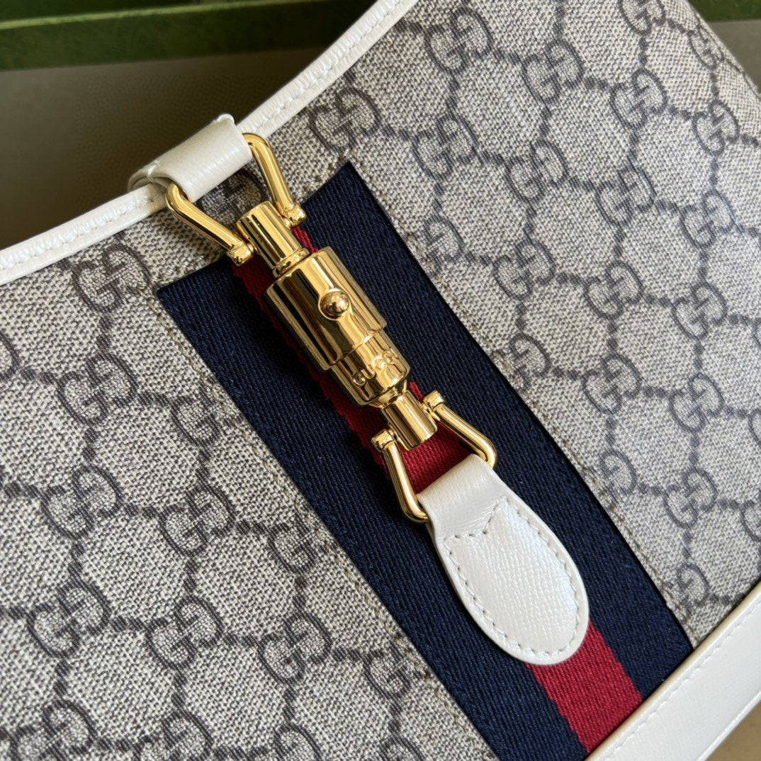 Gucci Jackie 1961 Small Shoulder Bag Beige And Ebony GG Supreme Canvas For Women 11in/28cm