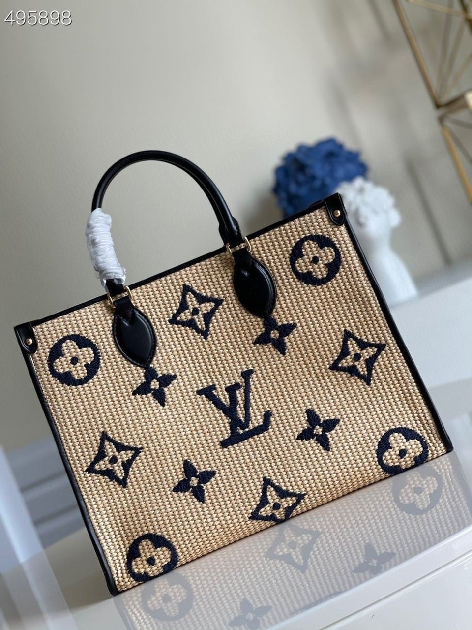 Louis Vuitton OnTheGo MM Bag 35cm Raffia/Cowhide Leather Spring/Summer Collection M57707 Black