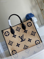 Louis Vuitton OnTheGo MM Bag 35cm Raffia/Cowhide Leather Spring/Summer Collection M57707 Black