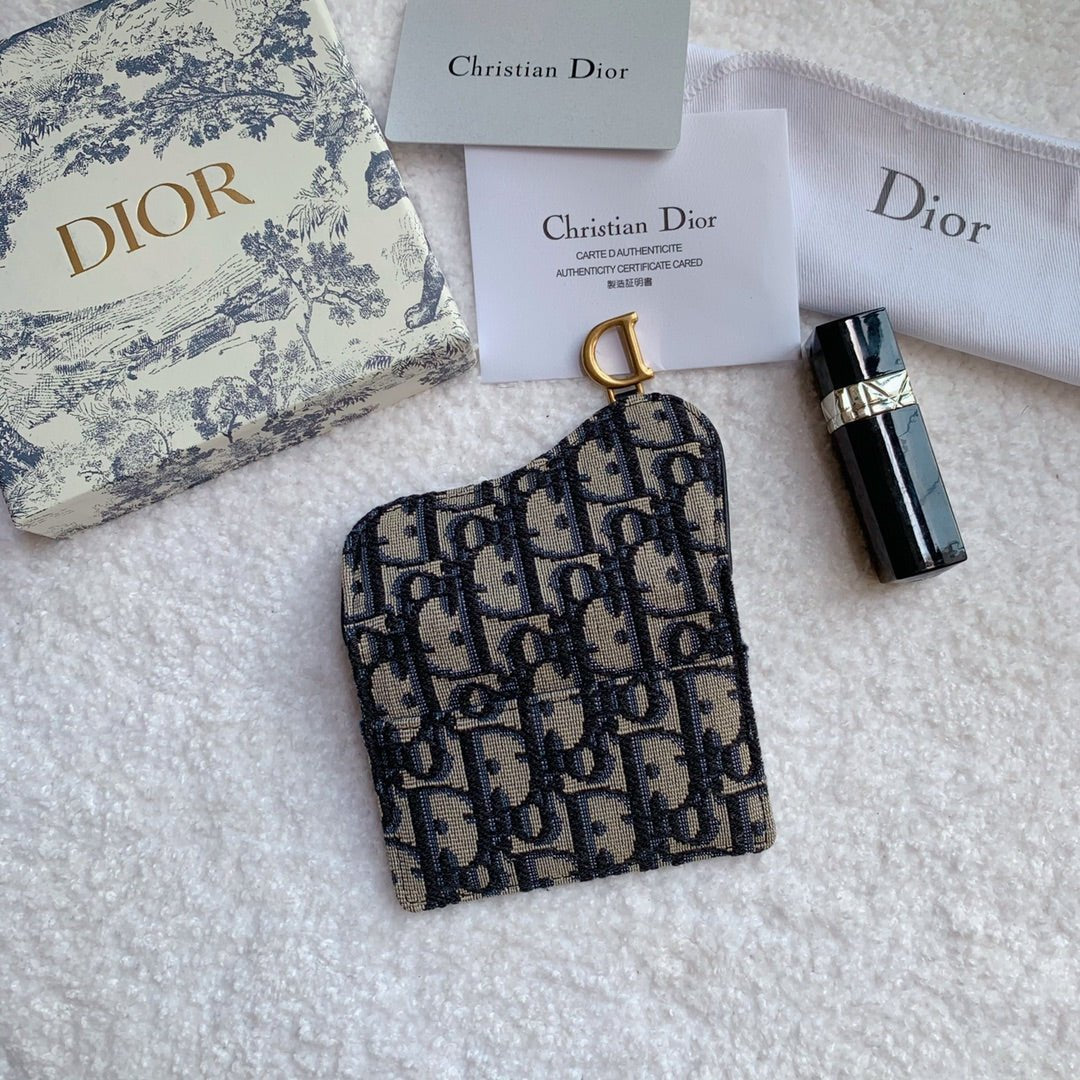Christian Dior Saddle Flap Card Holder Black Wallet 11cm