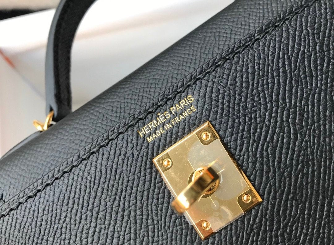 Hermes Mini Kelly 19 Sellier Epsom Black Bag For Women, Women’s Handbags, Shoulder Bags 7.5in/19cm