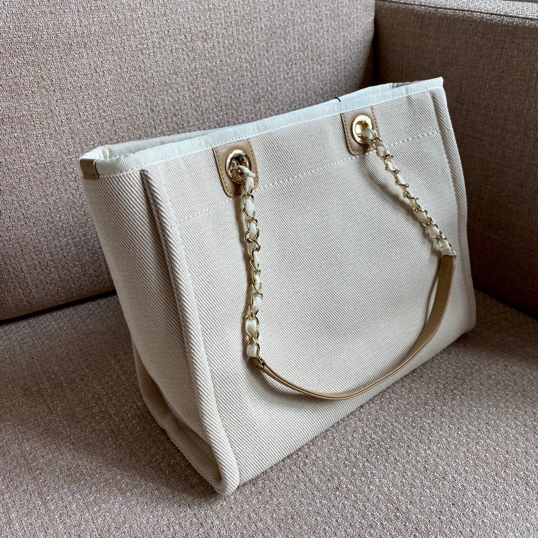 Chanel Deauville Tote 40cm Tweed Bag with Pearl Embroidery Spring/Summer Collection White