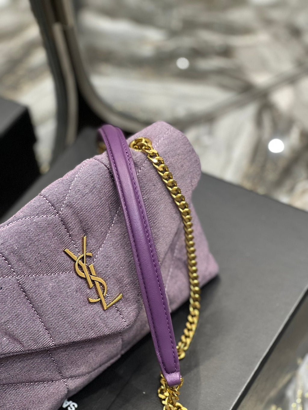 Saint Laurent Puffer Small Chain Bag In Denim 23cm