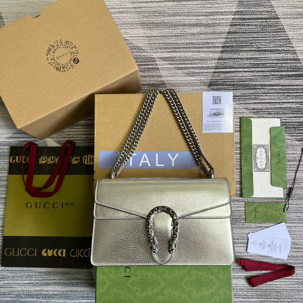 Gucci Dionysus Small Shoulder Bag Silver For Women, Women’s Bags 10in/26cm GG