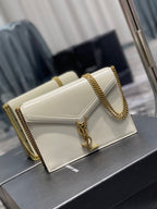 Saint Laurent Cassandra Medium Chain Bag In Grain De Poudre Embossed 22cm White