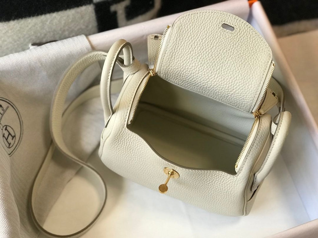 Hermes Lindy Mini White Togo Bag With Gold Hardware For Women, Women’s Handbags, Shoulder And Crossbody Bags 7.5in/19cm