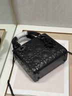 Christian Dior Lady Dior Bag Black Metal Hardware 17cm Black