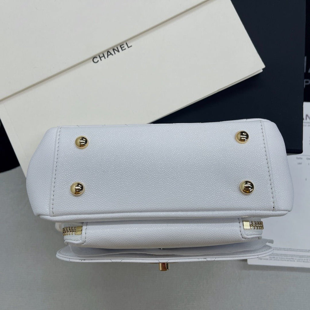 Chanel Flap Bag Top Handle With Gold Toned Hardware Chain 19cm White