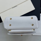 Chanel Flap Bag Top Handle With Gold Toned Hardware Chain 19cm White