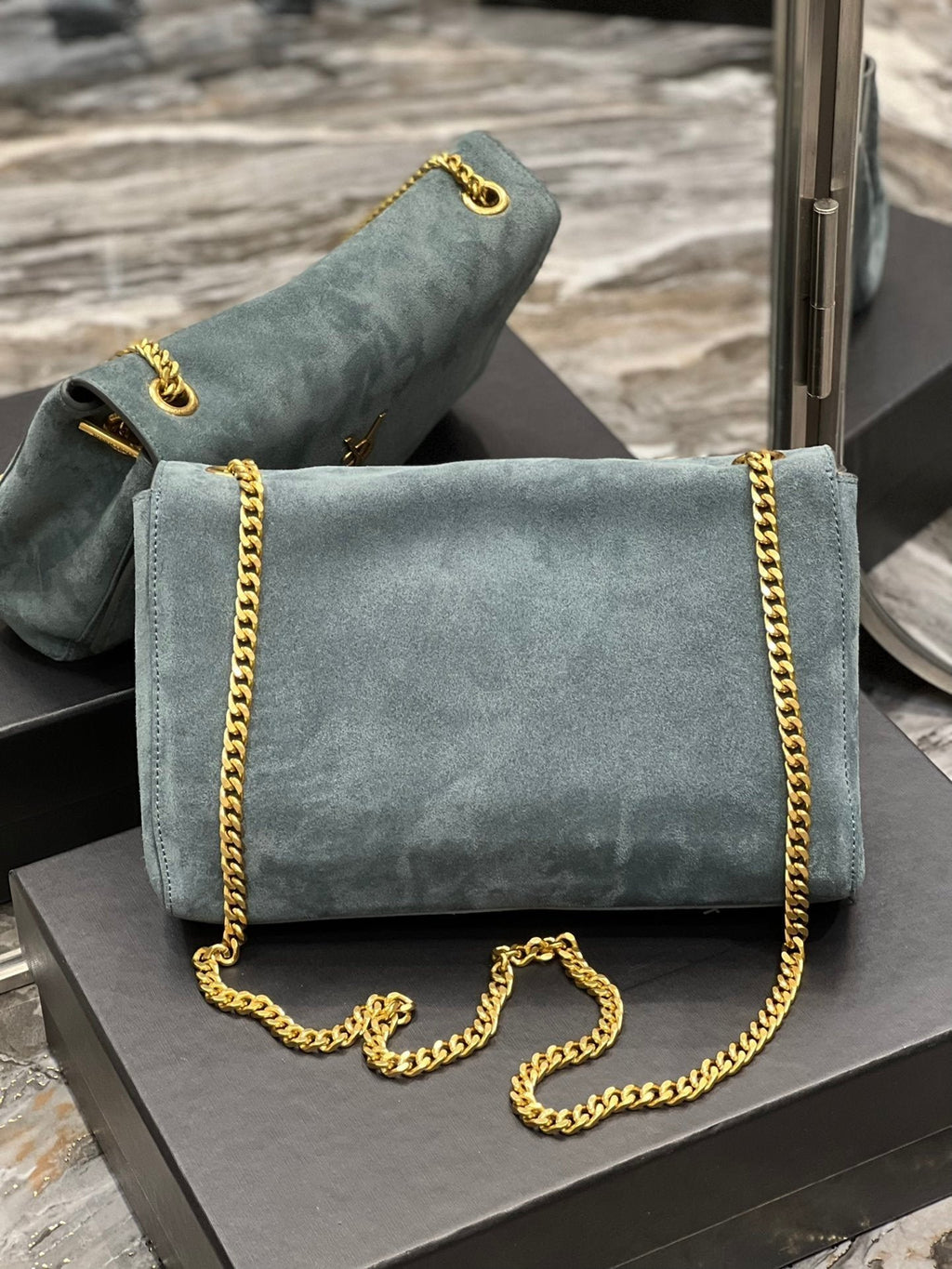 Saint Laurent Kate Medium Reversible Chain Bag In Suede With Gold Hardware 28cm