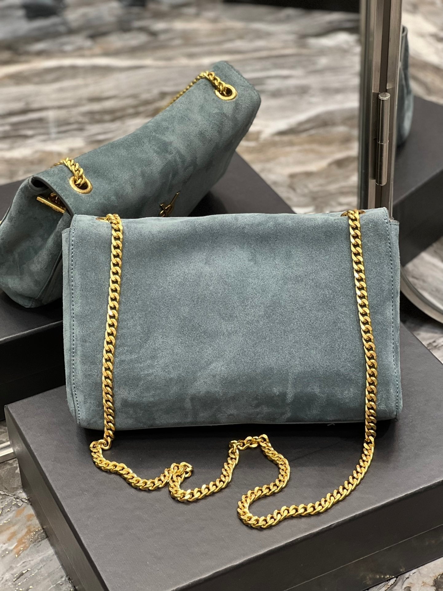 Saint Laurent Kate Medium Reversible Chain Bag In Suede With Gold Hardware 28cm