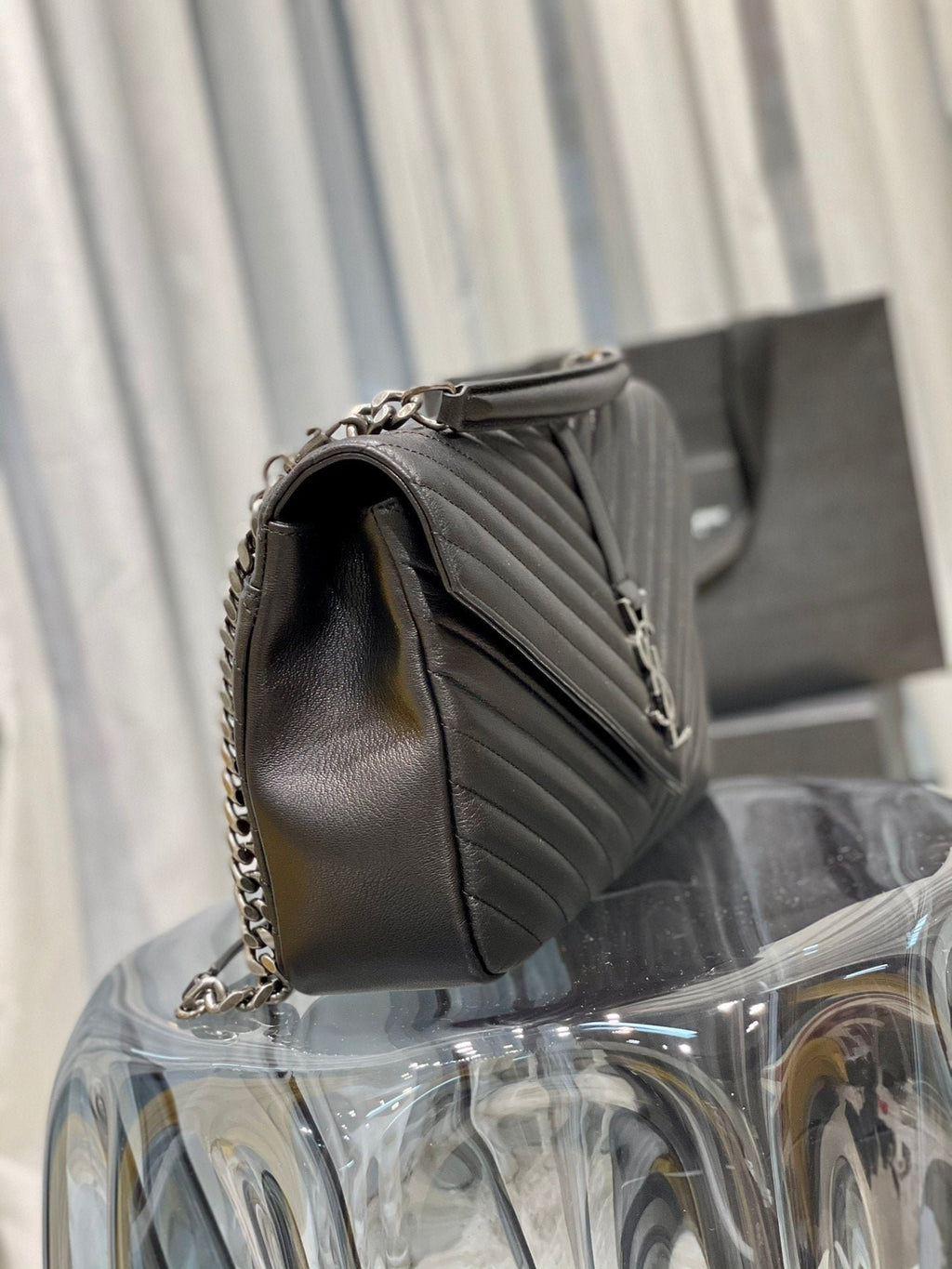 Saint Laurent College Large Chain Bag With Silver Hardware 32cm