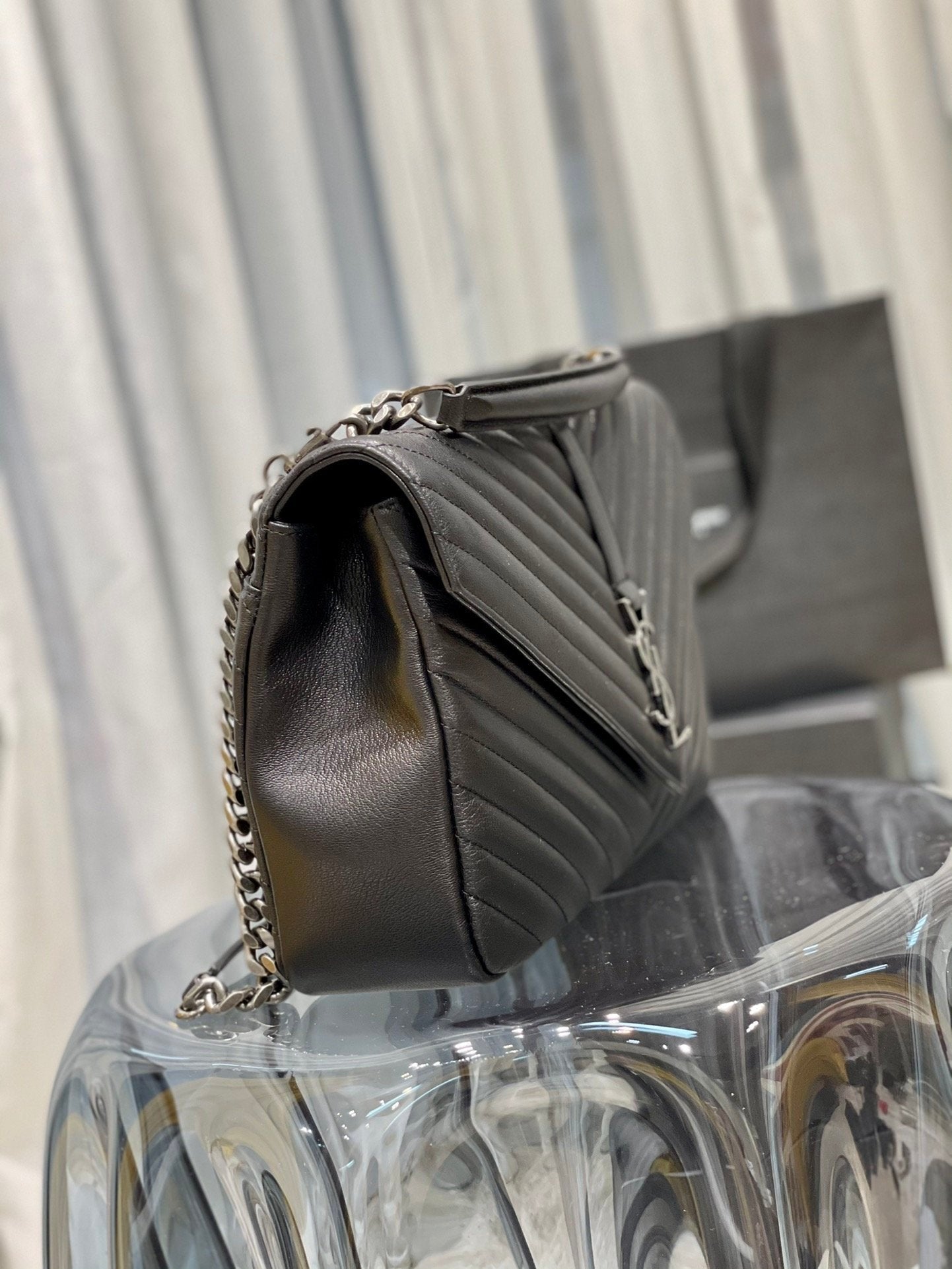 Saint Laurent College Large Chain Bag With Silver Hardware 32cm