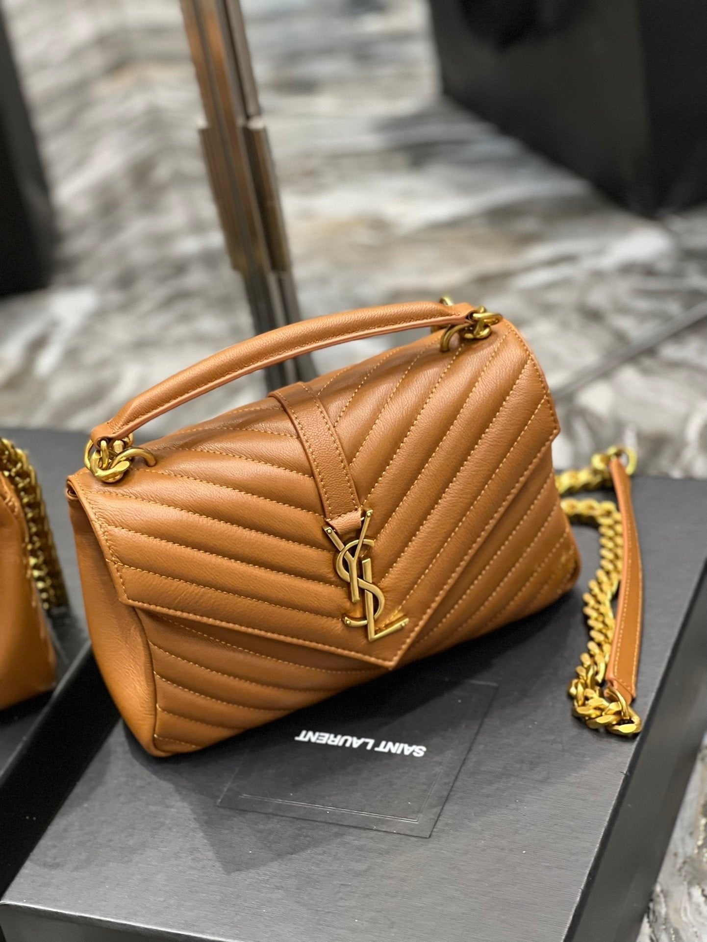 Saint Laurent College Medium Chain Bag With Gold Hardware 24cm