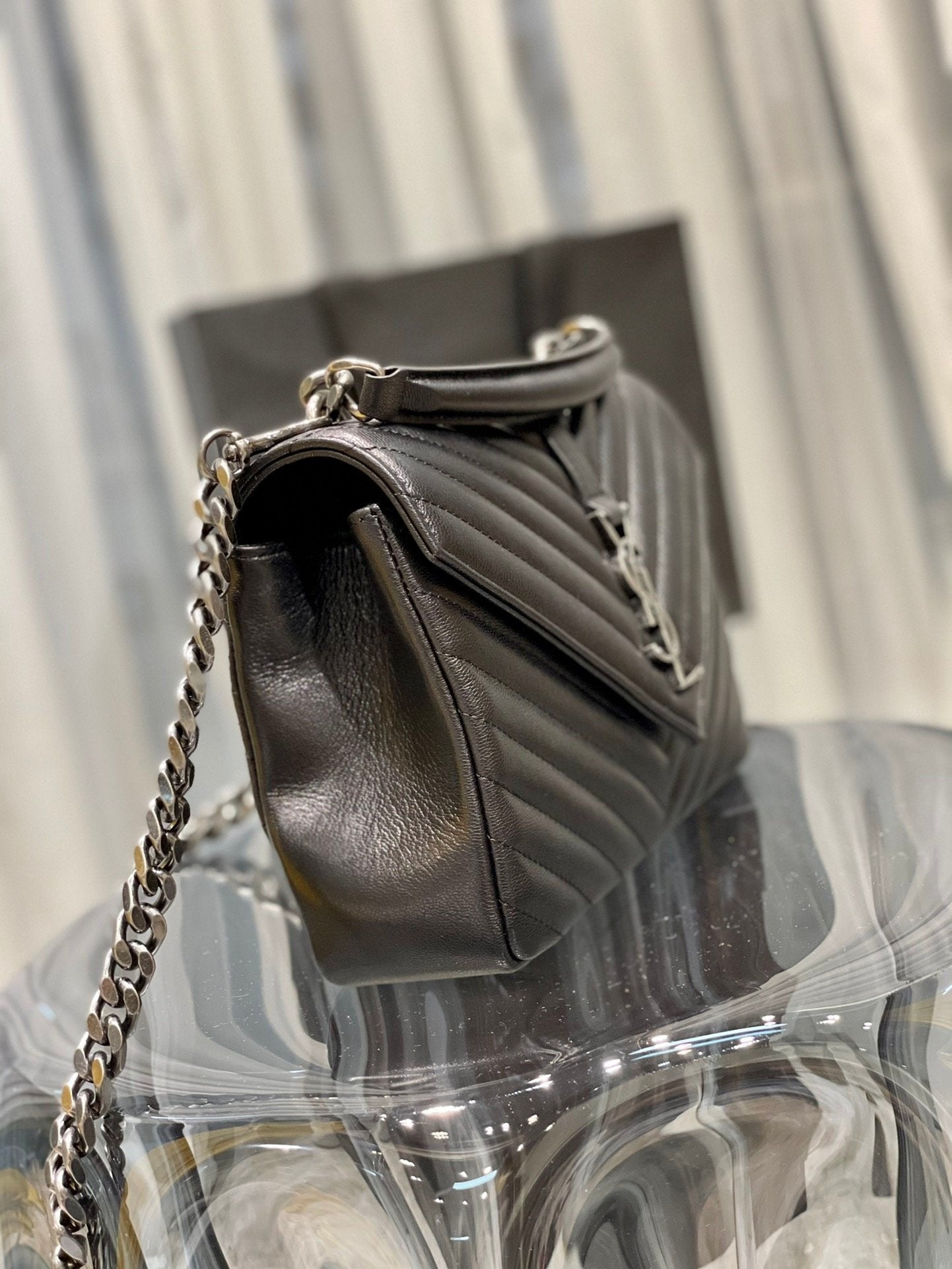 Saint Laurent College Medium Chain Bag With Silver Hardware 24cm