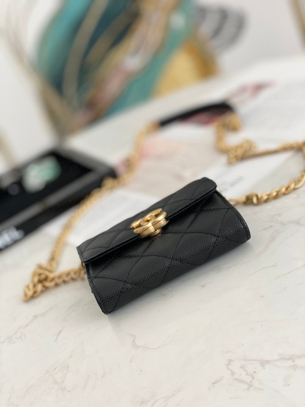 Chanel Flap Bag Mini Gold 12cm Black