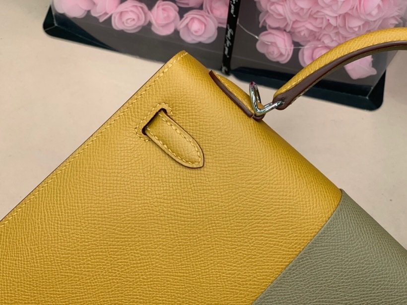 Hermes Kelly 28 Sellier Epsom Bag Grey/Yellow For Women, Women’s Handbags, Shoulder Bags 11in/28cm