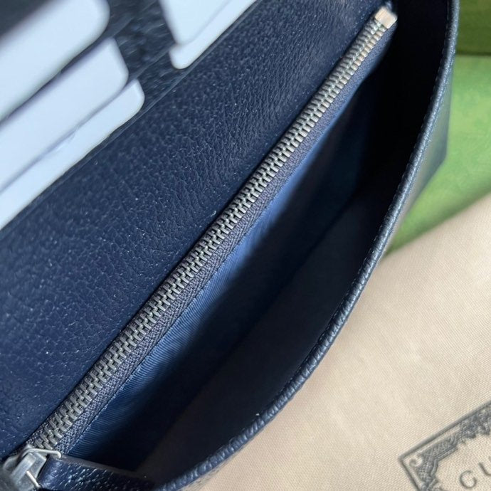 Gucci Horsebit 1955 Wallet With Chain Beige And Blue For Women 7.5in/19cm