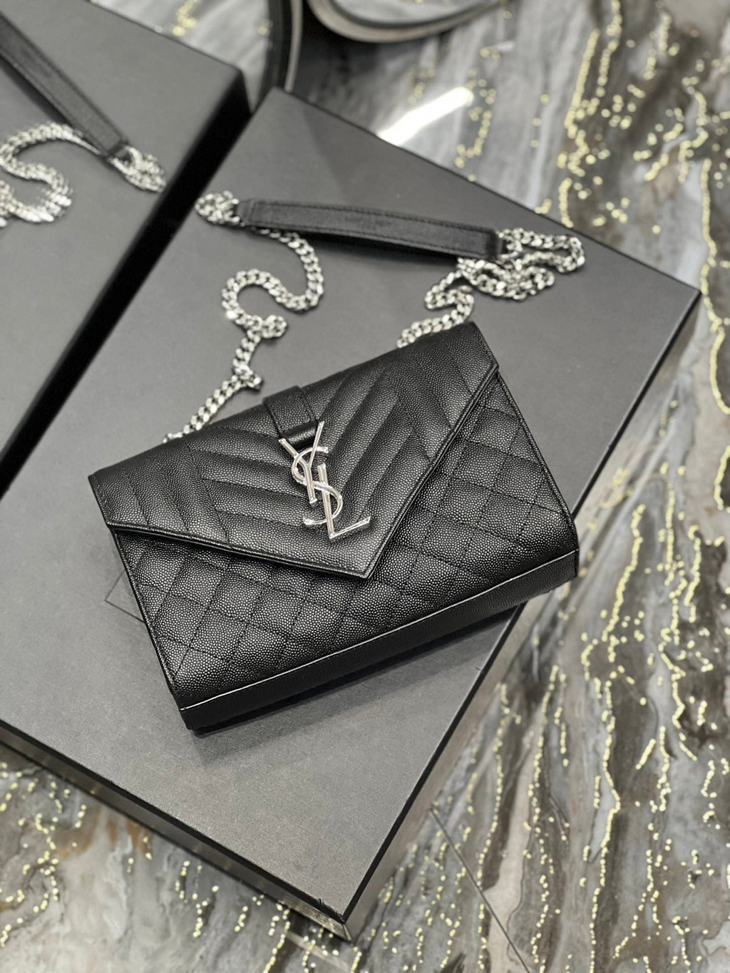 Saint Laurent Small Bag In Mix Matelasse 21cm Black