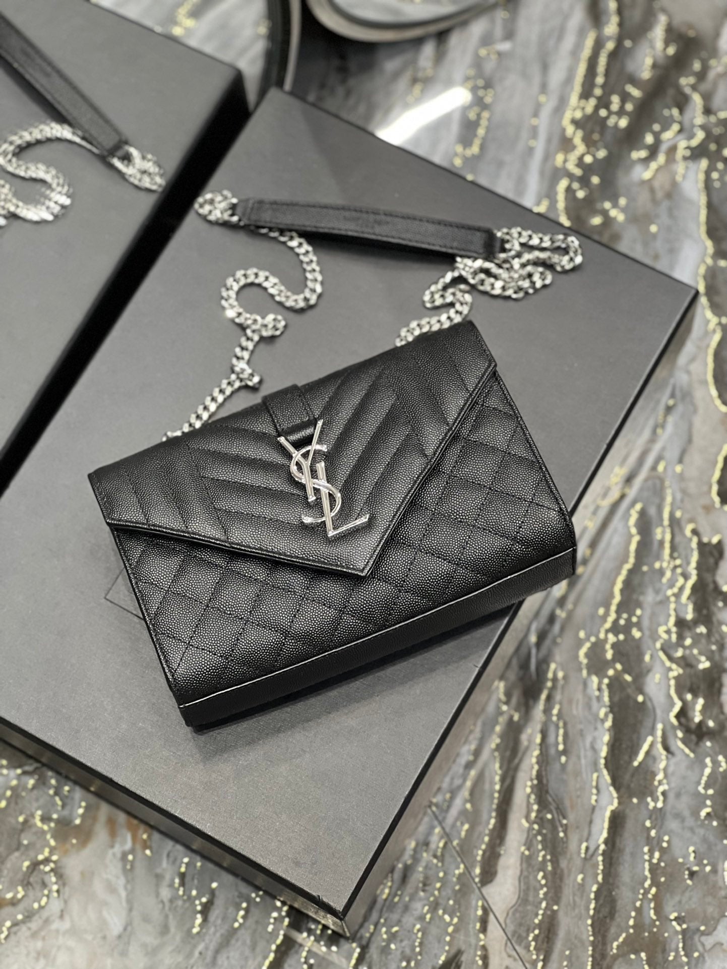 Saint Laurent Small Bag In Mix Matelasse 21cm Black