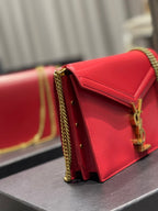 Saint Laurent Cassandra Medium Chain Bag In Grain De Poudre Embossed 22cm Red