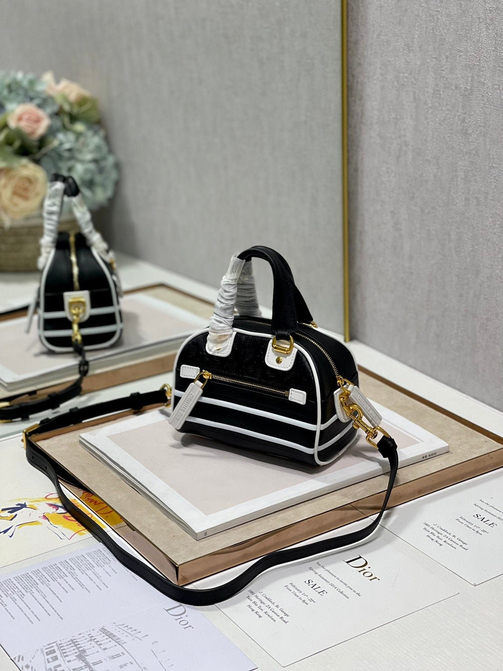 Christian Dior Mini Vibe Zip Bowling Bag 17cm Black