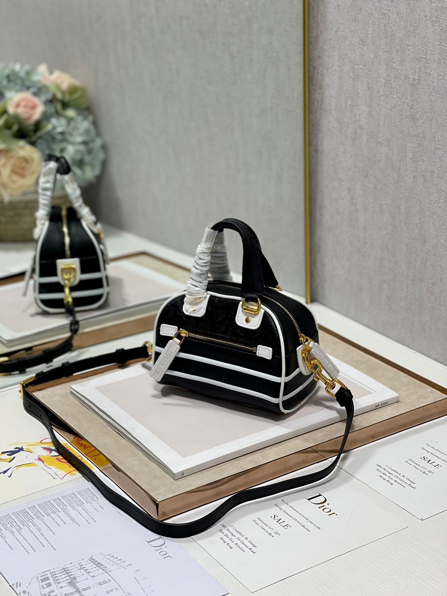 Christian Dior Mini Vibe Zip Bowling Bag 17cm Black