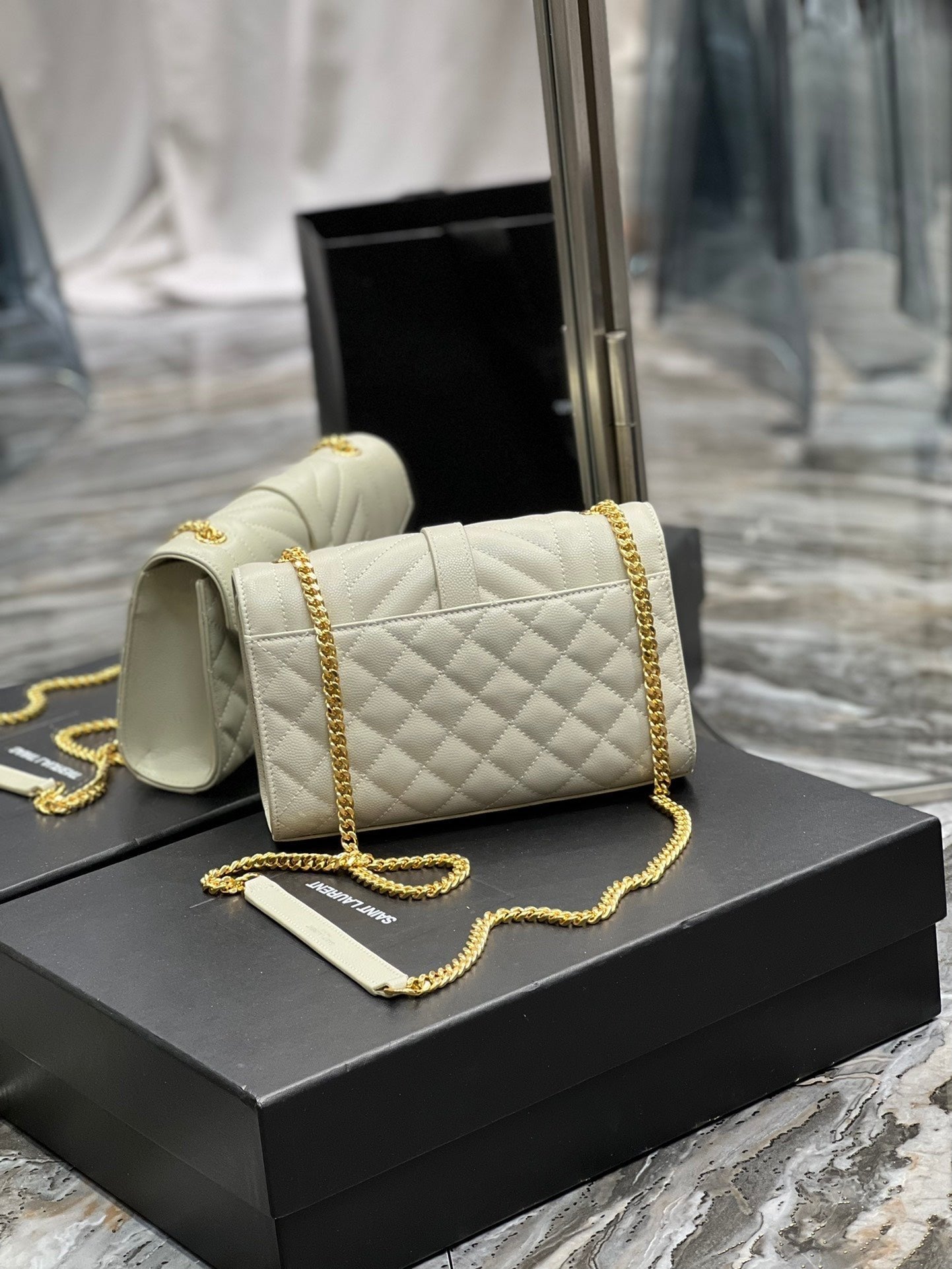 Saint Laurent Small Bag In Mix Matelasse 21cm Beige