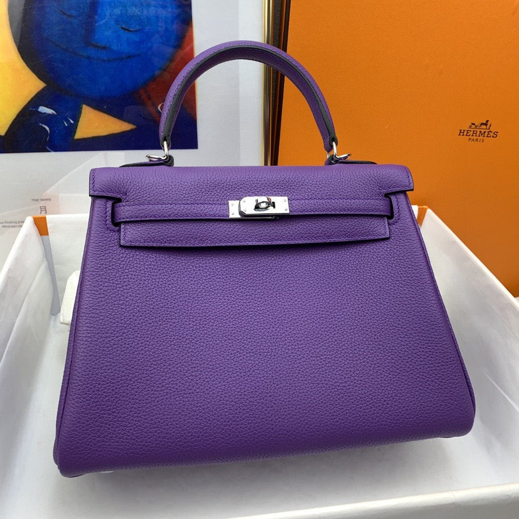 Hermes Kelly 25 Retourne Togo Purple Bag For Women, Women’s Handbags, Shoulder Bags 10in/25cm