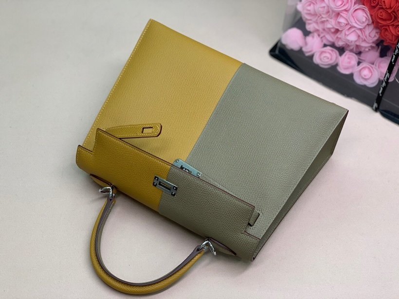 Hermes Kelly 28 Sellier Epsom Bag Grey/Yellow For Women, Women’s Handbags, Shoulder Bags 11in/28cm