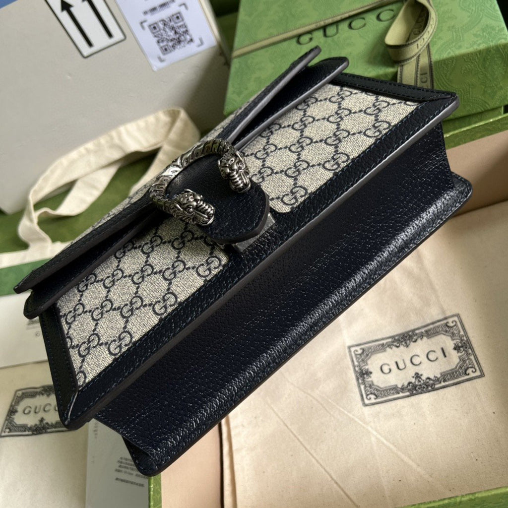 Gucci Dionysus Small GG Shoulder Bag Beige And Blue GG Supreme Canvas For Women 10in/25cm