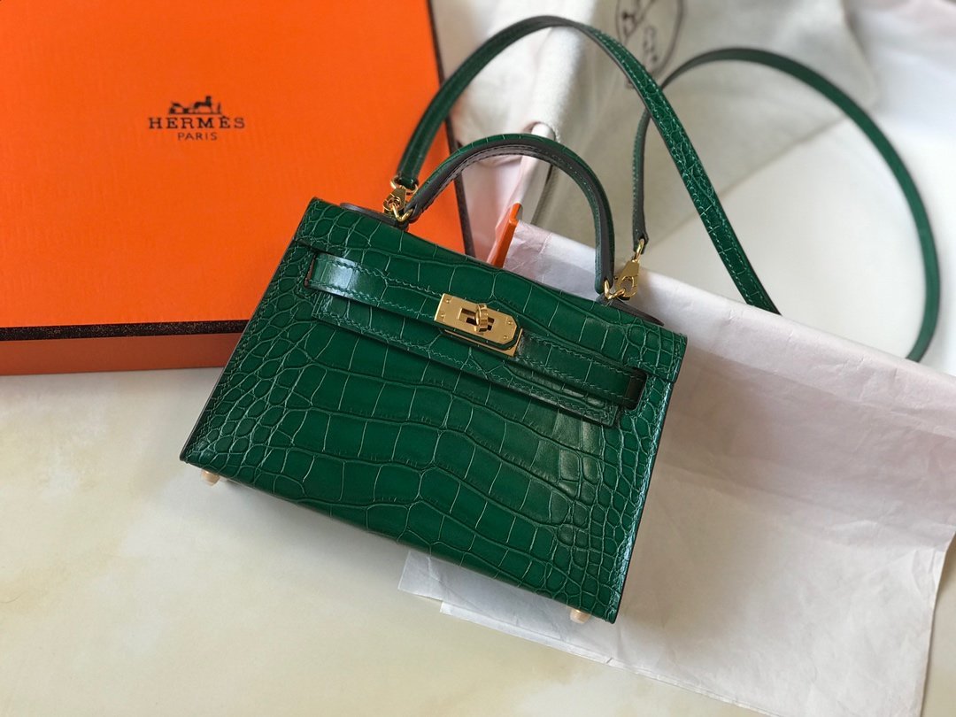 Hermes Mini Kelly 19 Green Crocodile Bag For Women, Women’s Handbags, Shoulder Bags 7.5in/19cm