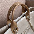 Chanel Deauville Tote 40cm Tweed Bag with Pearl Embroidery Spring/Summer Collection White