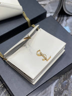 Saint Laurent Cassandra Medium Chain Bag In Grain De Poudre Embossed 22cm White
