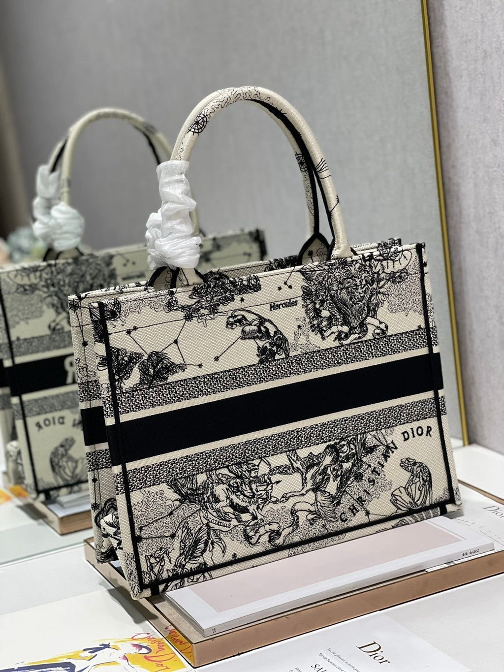 Christina Dior Medium Book Tote Bag 36cm Black/White