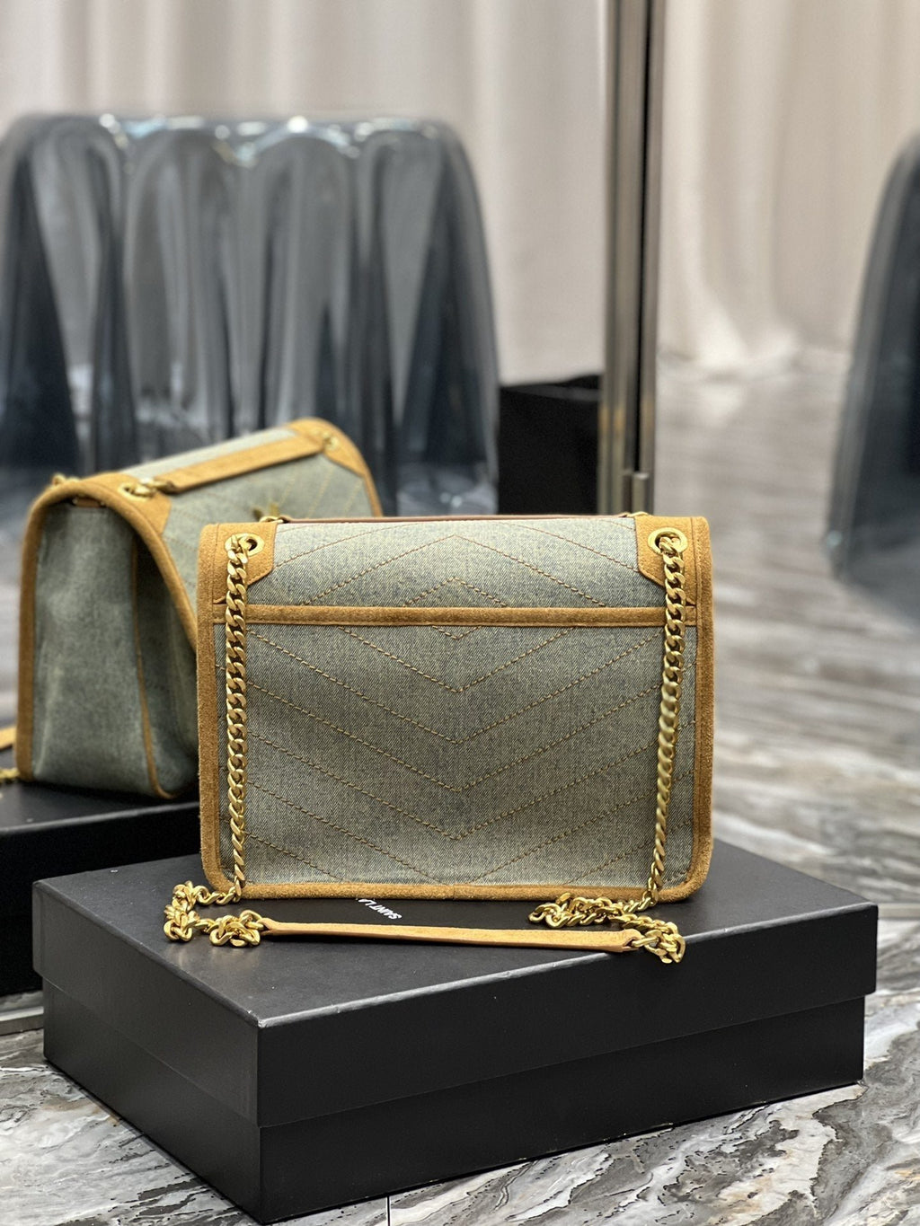 Saint Laurent Niki Medium Chain Bag In Canvas For Women 28cm YSL